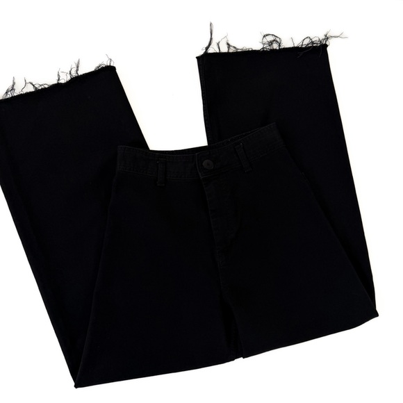 Zara Jeans Womens 28 The Marine High Rise Black Wide Leg Raw Hem Patch Pockets - Picture 3 of 8